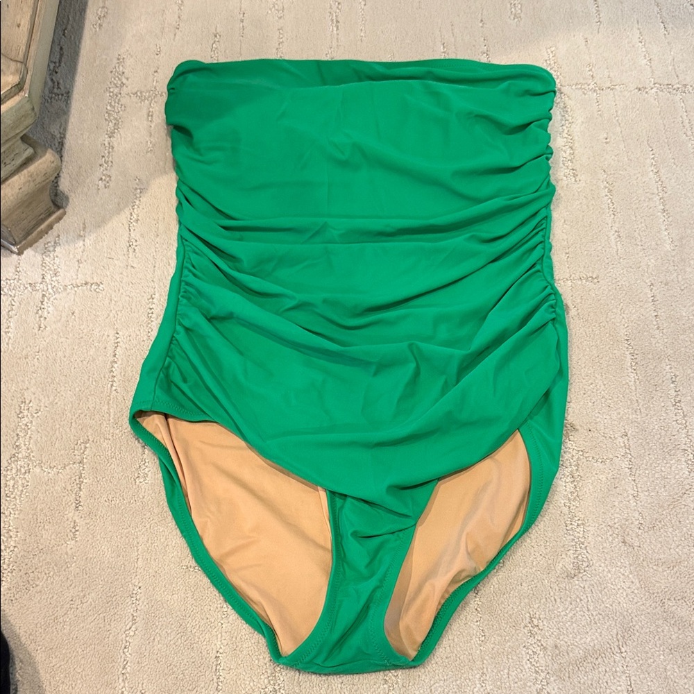 J Crew Green Strapless, Ruched Swimsuit - Size L